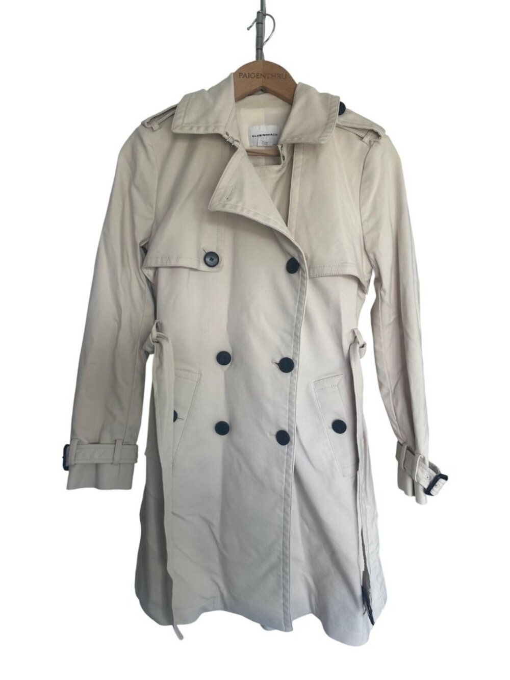 Club Monaco Beige Double-Breasted Trench Coat M Womens Cotton-Blend Belted Long